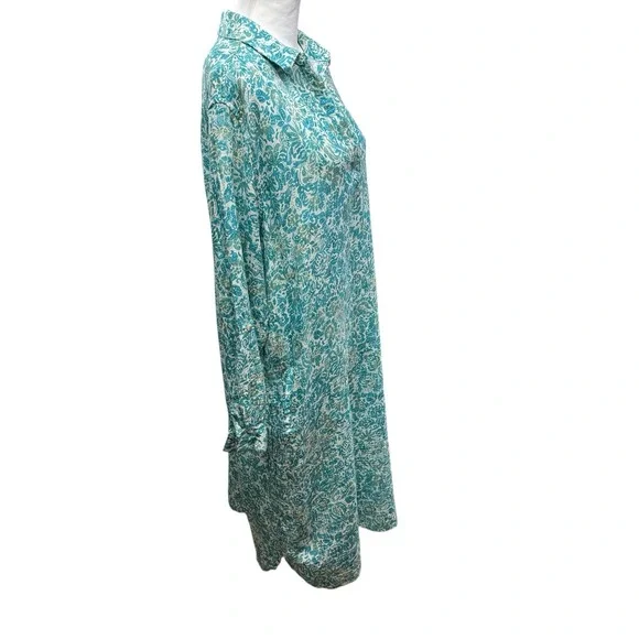 Rip Skirt Hawaii Travel Long Midi Dress Size XL Al Mare Cotton Gauze Roll Sleeve - Picture 3 of 10